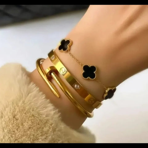 3-Piece Stainless Steel Bracelet & Bangle Set – Women's Fashion Jewelry