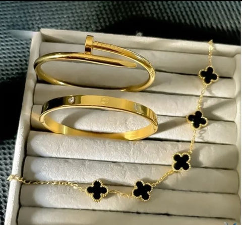 3-Piece Stainless Steel Bracelet & Bangle Set – Women's Fashion Jewelry