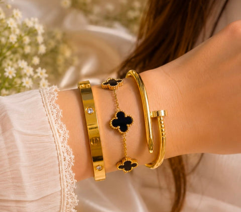 3-Piece Stainless Steel Bracelet & Bangle Set – Women's Fashion Jewelry