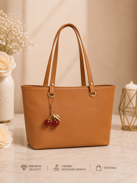 Cherry Charm Women's Tote Bag – Dual Zip Compartments, Back & Inner Pockets