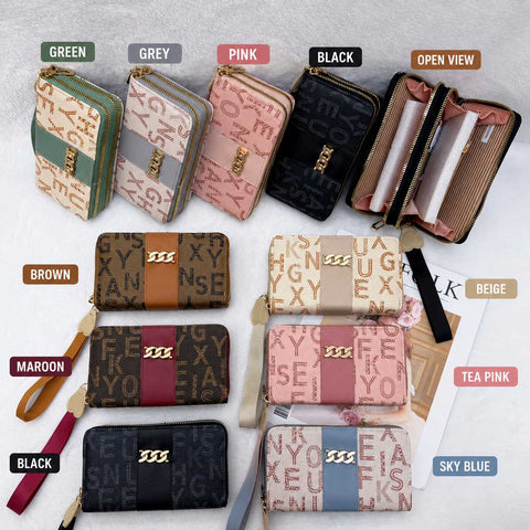 Stylish Women's Double-Zip Wallet – Printed Design, Multiple Compartments & Wrist Strap