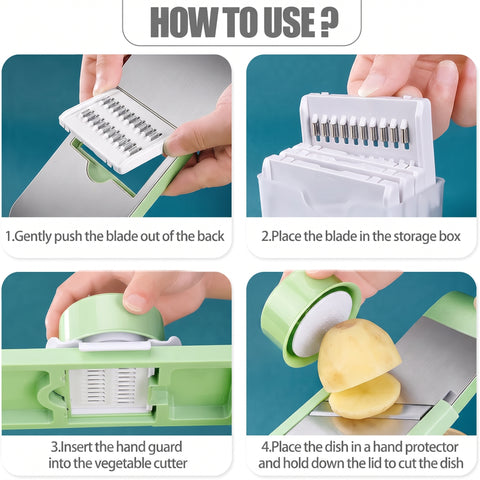 5-in-1 Vegetable Cutter, Multifunctional Vegetable Slicer, Grater, Shredder & Peeler