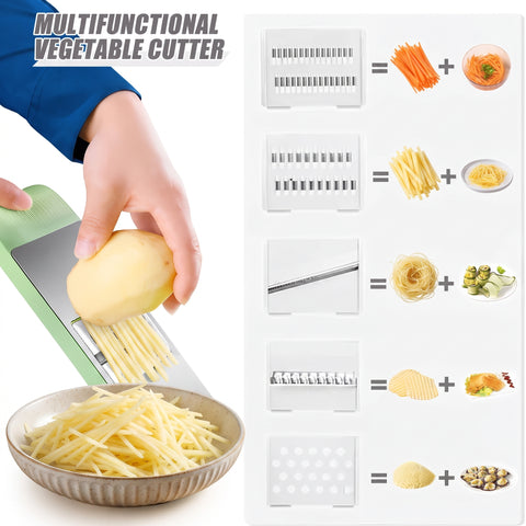 5-in-1 Vegetable Cutter, Multifunctional Vegetable Slicer, Grater, Shredder & Peeler
