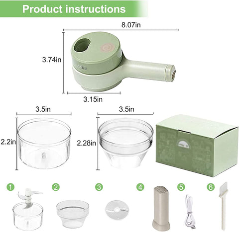 4-in-1 Portable Electric Vegetable Cutter | Mini Food Chopper